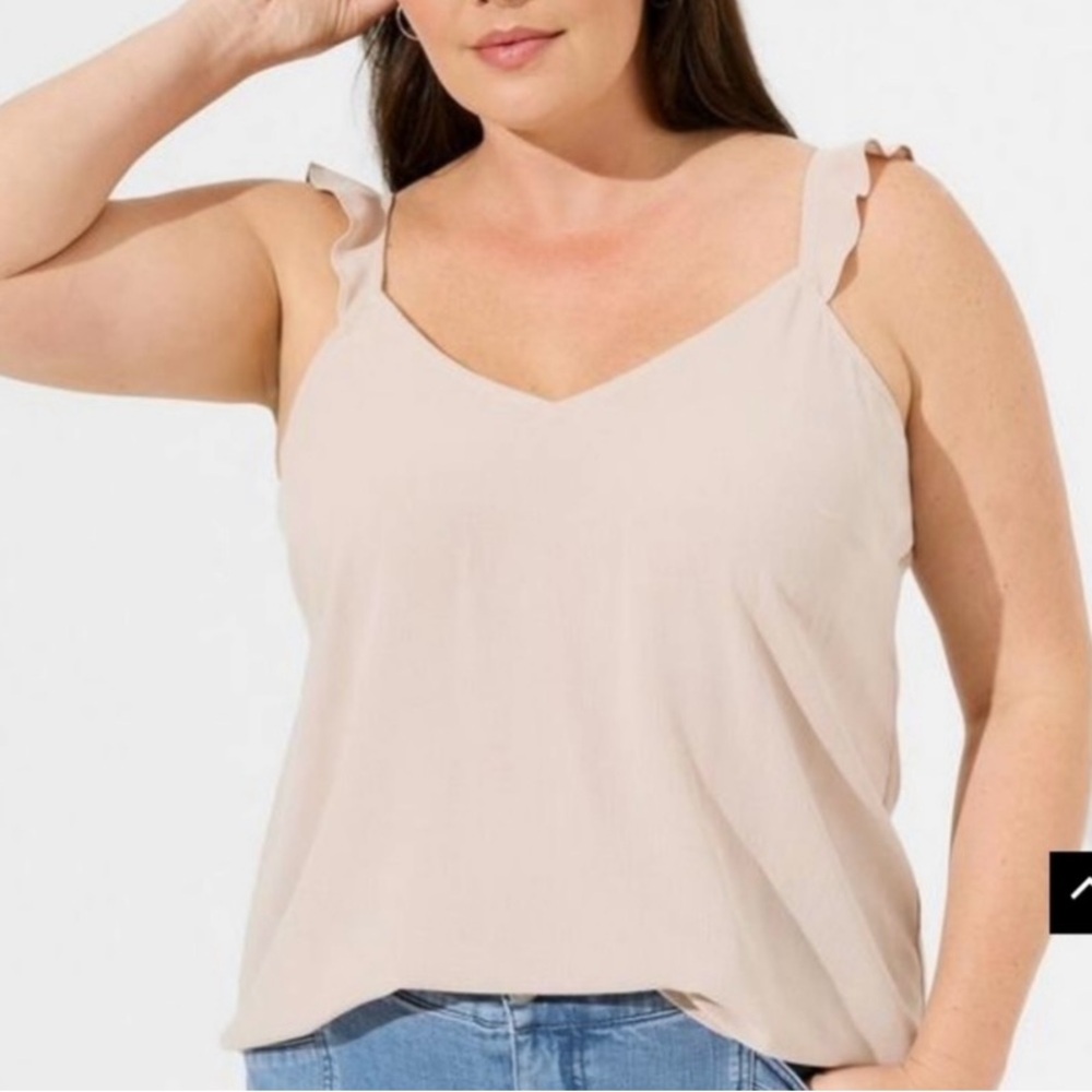 New Torrid Size 3 Washable Crinkle Gauze V-Neck Ruffle Strap Tank NWT